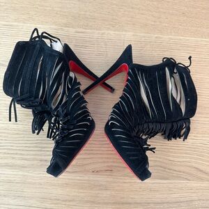 Christian Louboutin Suede Fringe Trim Accent Sandals